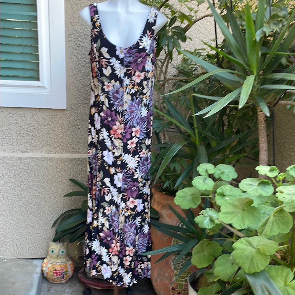 Vintage multicolored Robbie Bee Floral Sleeveless Maxi Rayon Dress